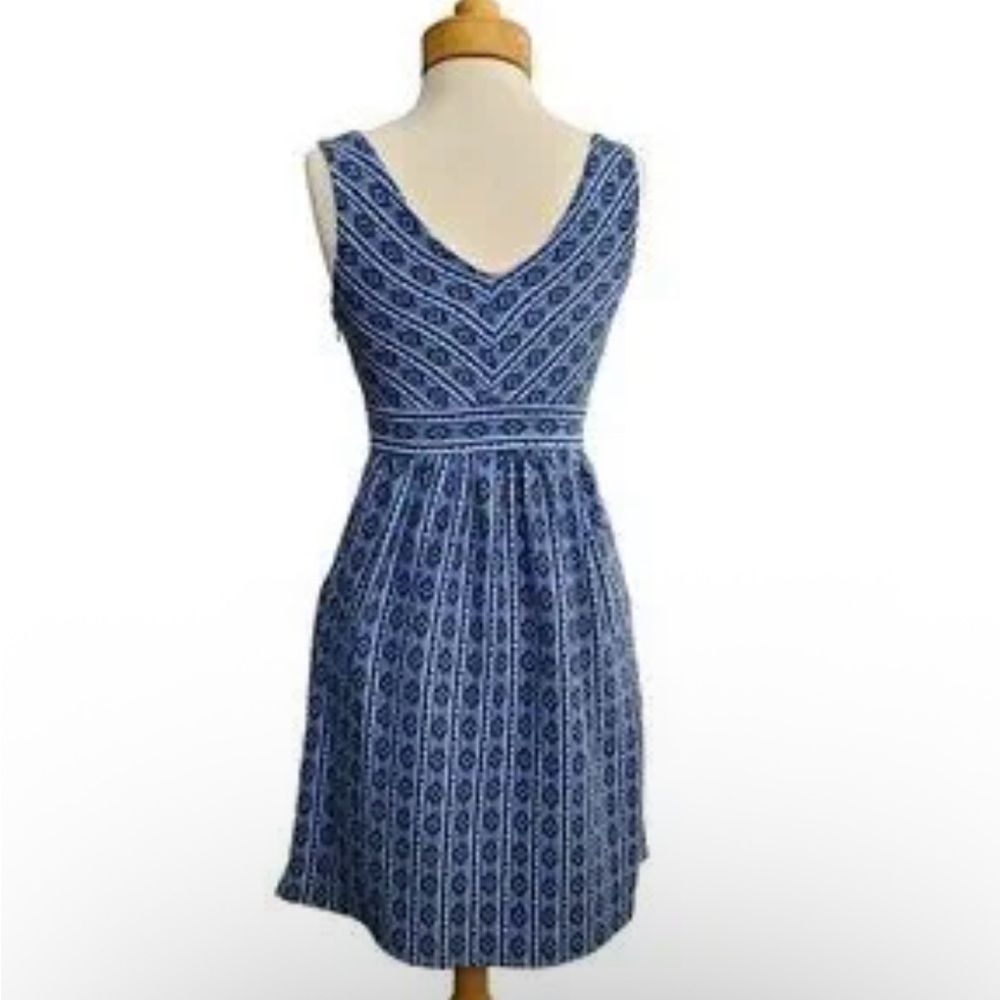 Maeve Blue and White Sleeveless V-Neck Sundress